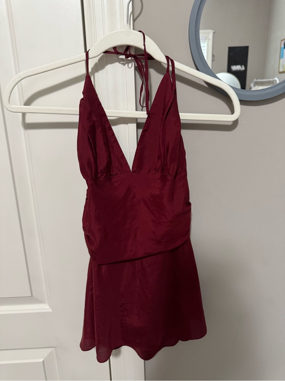 Express Burgundy Satin Halter Tank